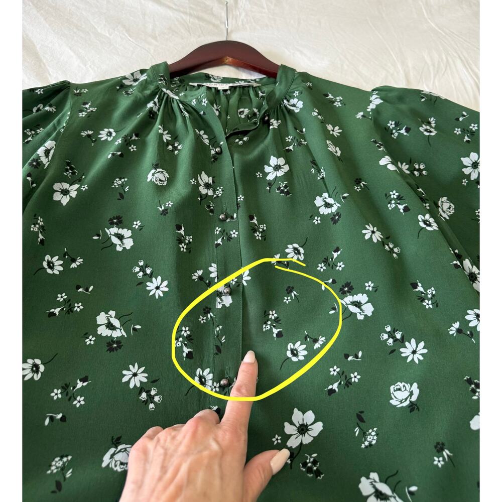 Veronica Beard | SZ 2 | Ashlynn Floral Silk Blouse Green White Button Front - Picture 6 of 11